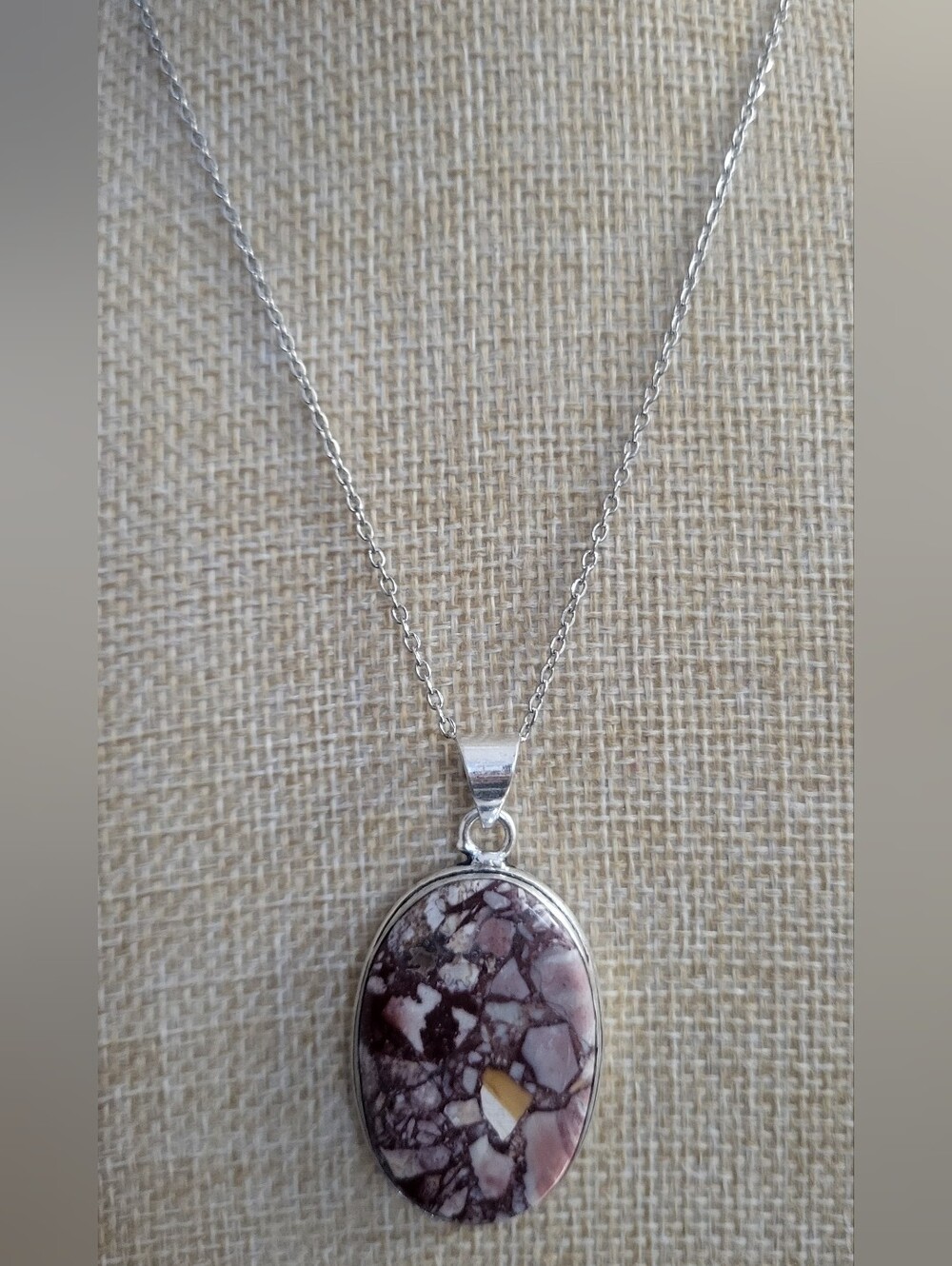 Marble Jasper Natural Stone Pendant 925 Silver Overlay Stainless Steel Chain